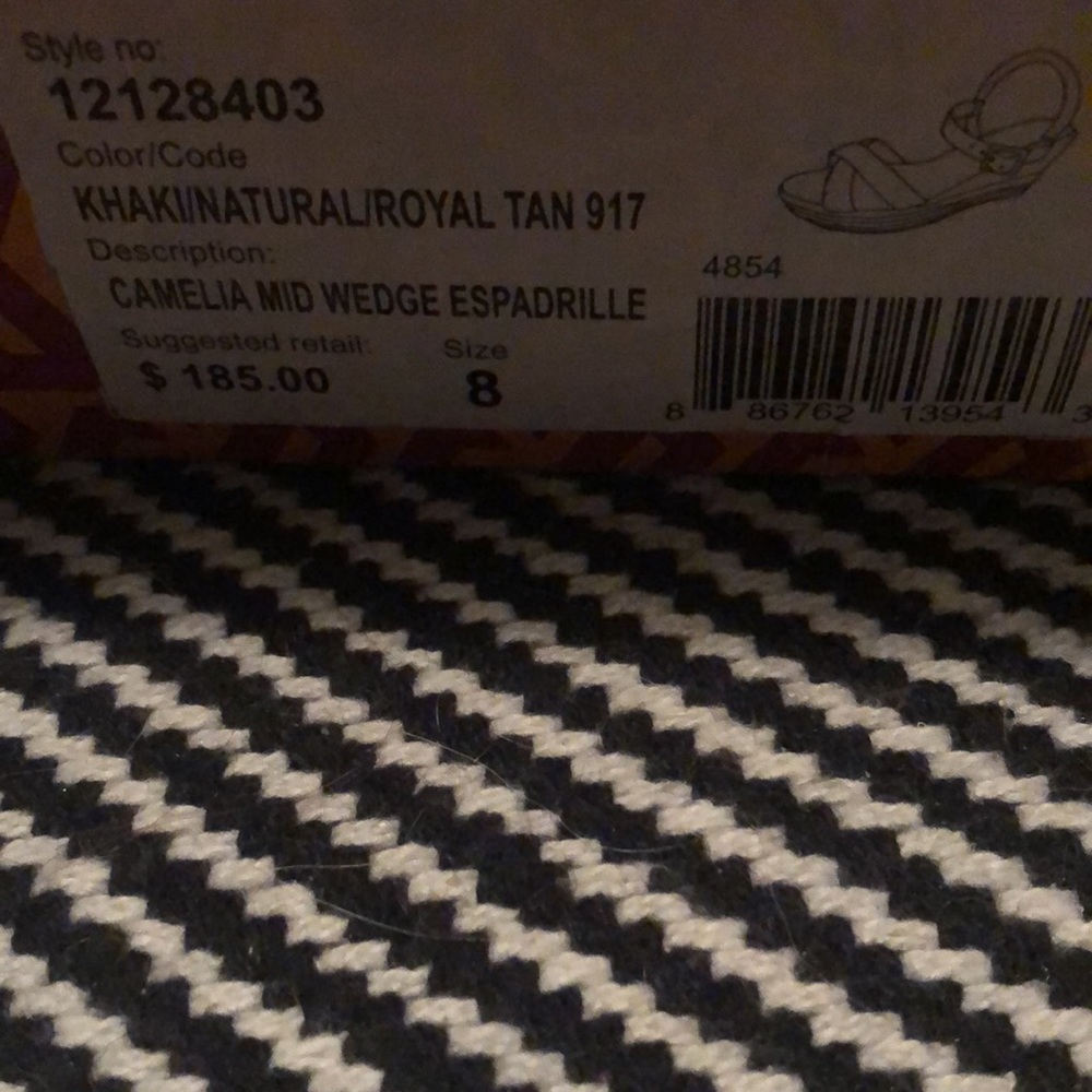 Tory Burch Khaki/Royal Tan Camelia Mid Wedge Espadrille Sz 8 - Picture 4 of 6
